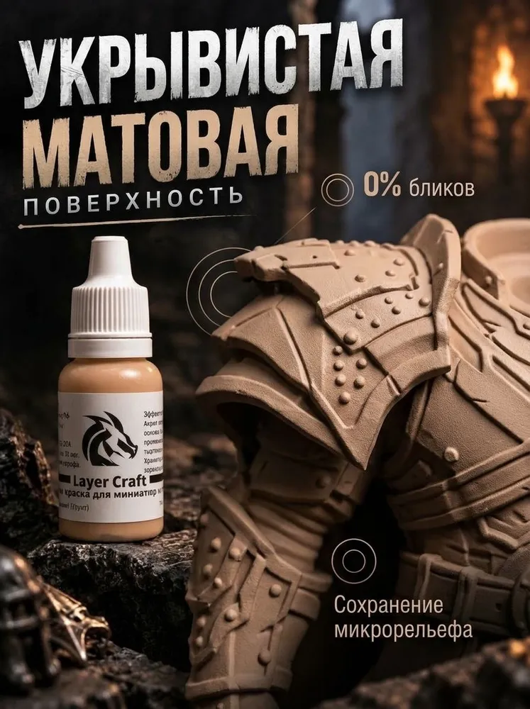 Набор акриловых грунтов LayerCraft (Белый, Серый, Телесный) для моделизма, художественный грунт для миниатюр и пластика, полуматовый праймер под покраску фигурок, 3 флакона по 15 мл, 15 мл, фото 6