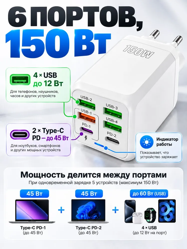 Зарядное устройство для телефона, быстрая зарядка Type-C, блок питания usb, адаптер питания для iPhone и Android, вариант, фото 5