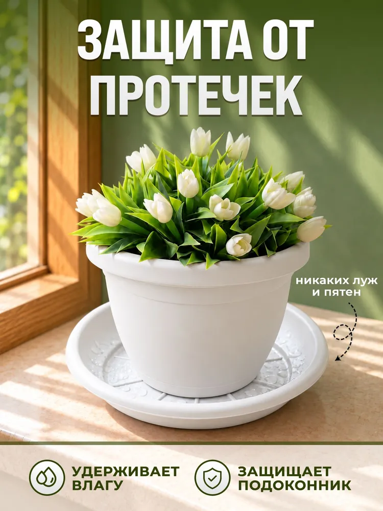 Поддон для горшка с цветами 22 см, белый круглый, 3 шт, 3 шт, фото 4