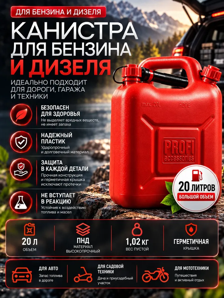 Канистра для бензина для ГСМ с крышкой, 20 л, 20 л, фото 4
