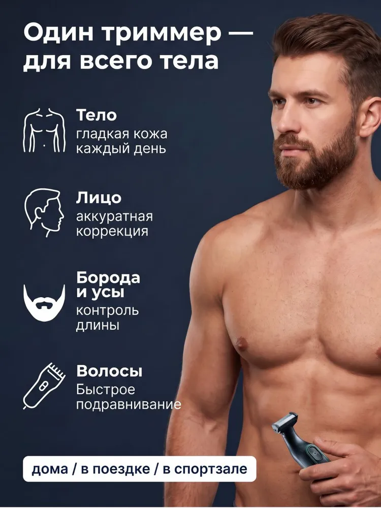 Триммер для бороды и усов для бритья бороды, тела, интимной зоны, тример-бритва мужская и женская, вариант, фото 2