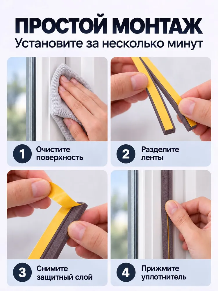Уплотнитель для окон и дверей самоклеящийся, белый, тонкий 9х2 мм, I-профиль, 10 м, 9x2 мм, 10 м, коричневый, фото 5