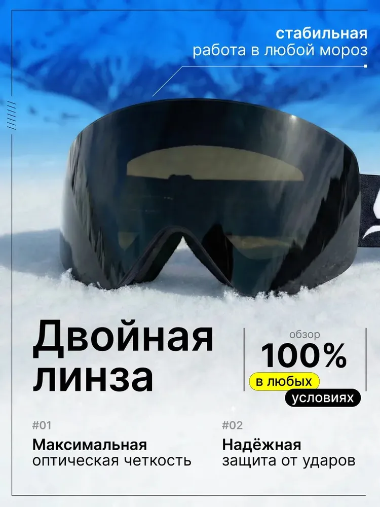 Очки горнолыжные мужские и женские, очки для снегохода зимние магнитные MyOnlyGear, вариант, фото 2