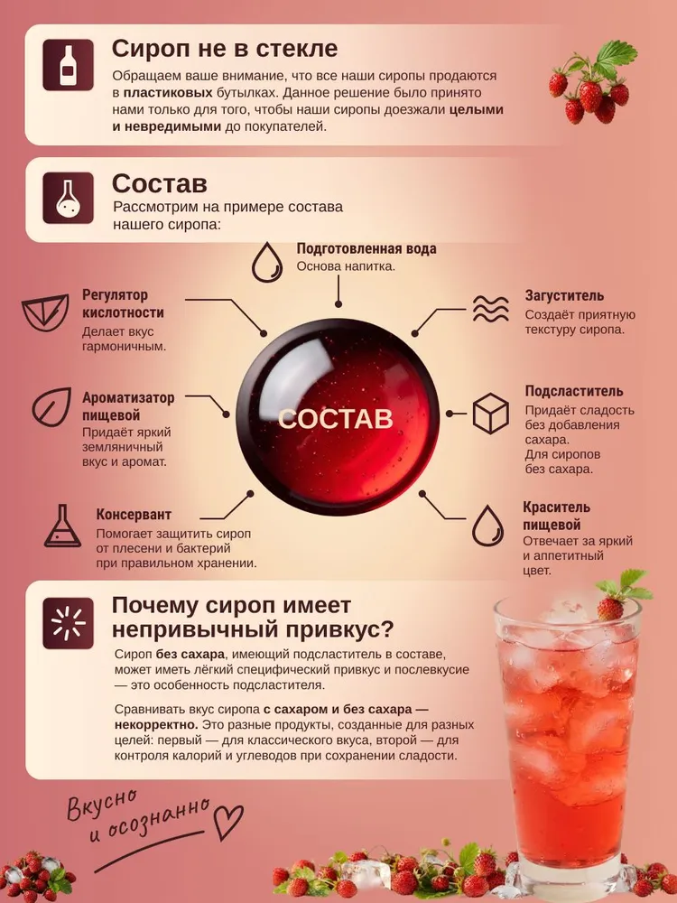 Сироп без сахара со вкусом Земляники 1000 мл, 1 л, фото 2