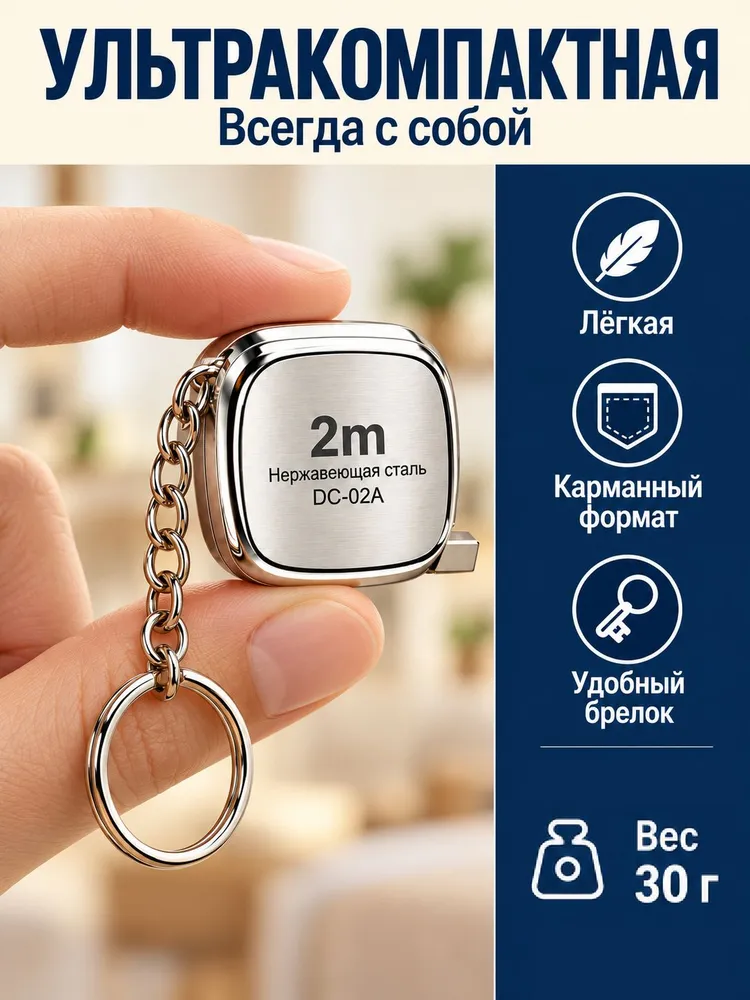 Измерительная рулетка Брелок 2м x 6мм, 2 м, фото 6