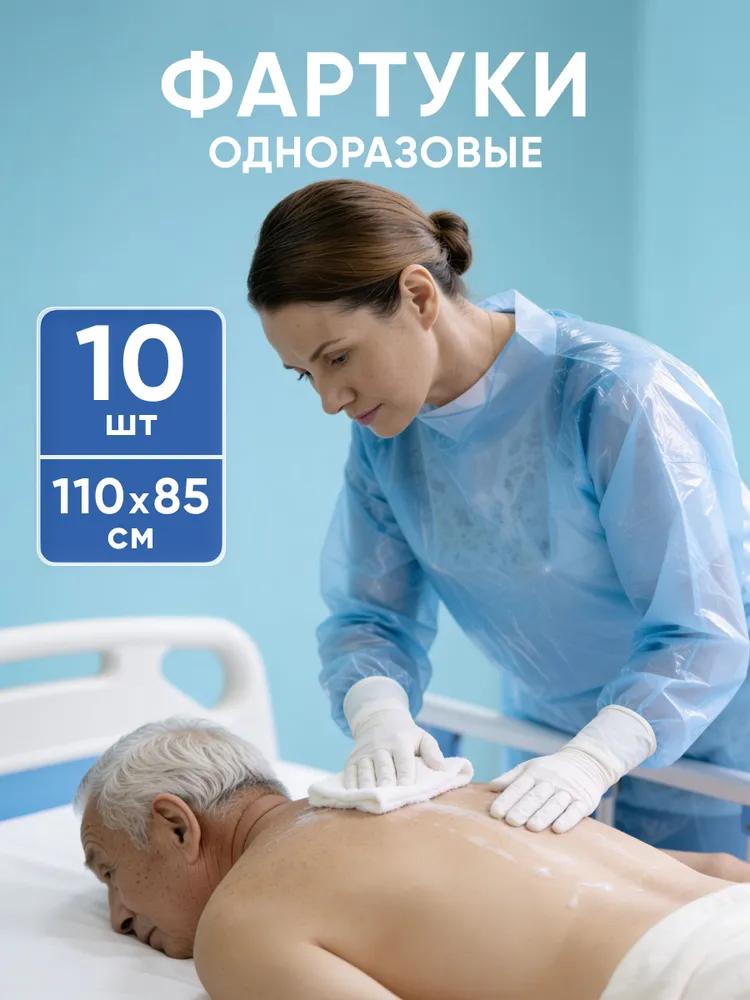 Фартук одноразовый полиэтиленовый с рукавами BESIDE 110х85 см, 10 шт, 110x85 см, 10 шт