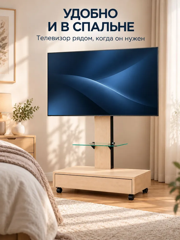 Cтойка для телевизора с кронштейном 32"-75",RUS-MAT7602-N,2-слойное чёрный, черный, фото 2