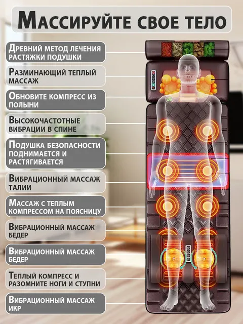 Электрический массажер для спины, шеи и ног 5 в 1,20 роликов, 9 режимов, таймер, до 150 кг,вибромассаж, полный комплект, 150 кг, фото 2