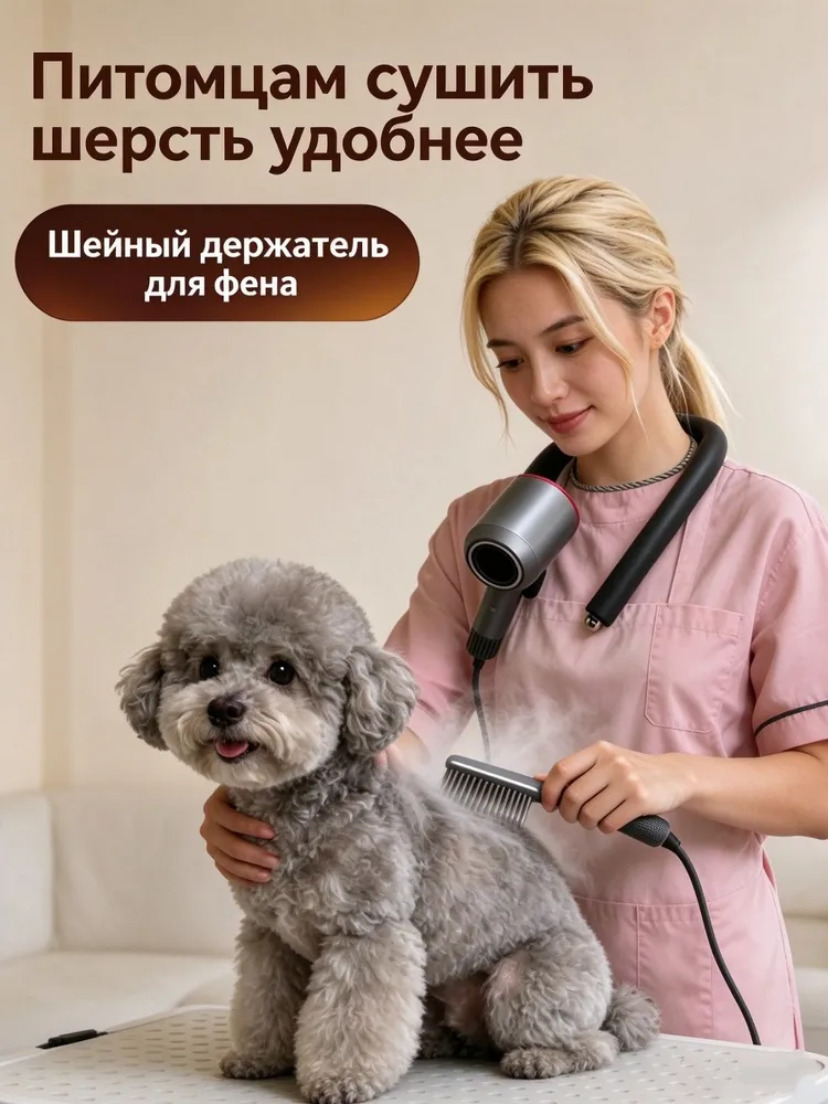 Держателькронштейн для фена на шею, для груминга собак и кошек, свободные руки, вариант, фото 2