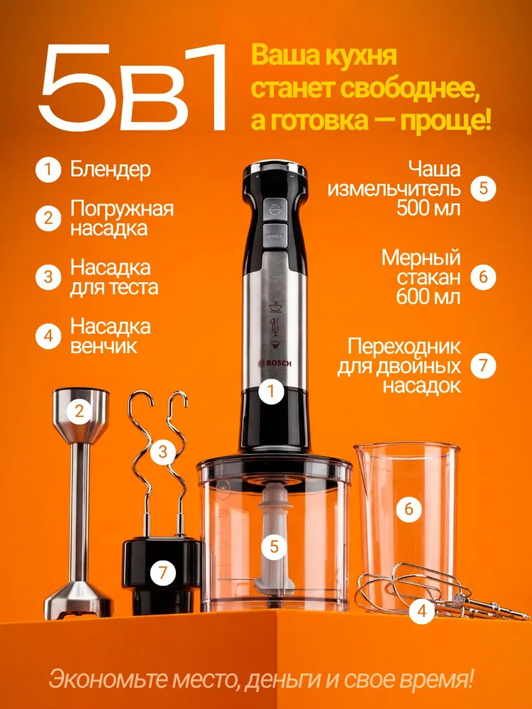 Блендер погружной мощный и качественный 5в1, блендер измельчитель для смузи 4800 Вт, 4800 Вт, фото 2