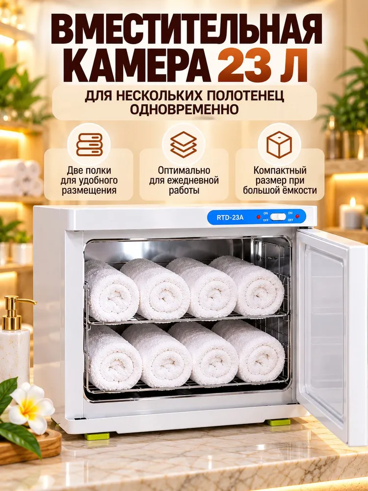 Подогреватель полотенец23 л, до 75 C, УФ-обработка с озоном, для салонов и SPA, вариант