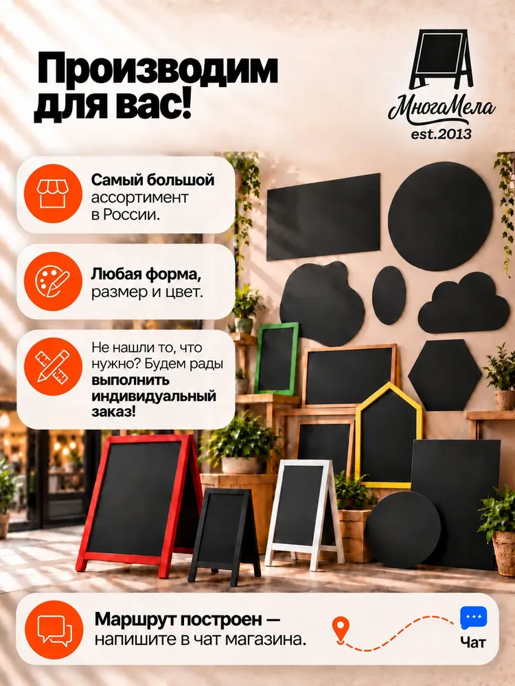 Меловая доска на стену для рисования и заметок 50х70 см, детская черная грифельная, 50x70 см, фото 2