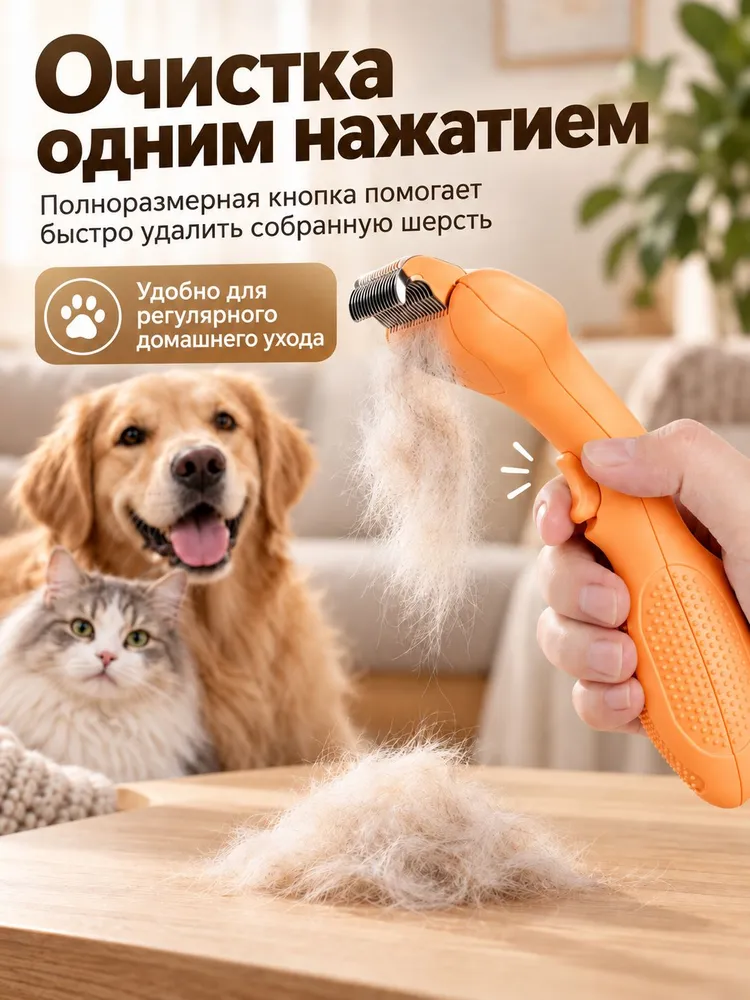 Колтунорез для кошек и собак, расческа для вычесывания шерсти с кнопкой самоочистки, щетка для удаления подшерстка, колтунов и выпавшей шерсти, вариант, фото 2
