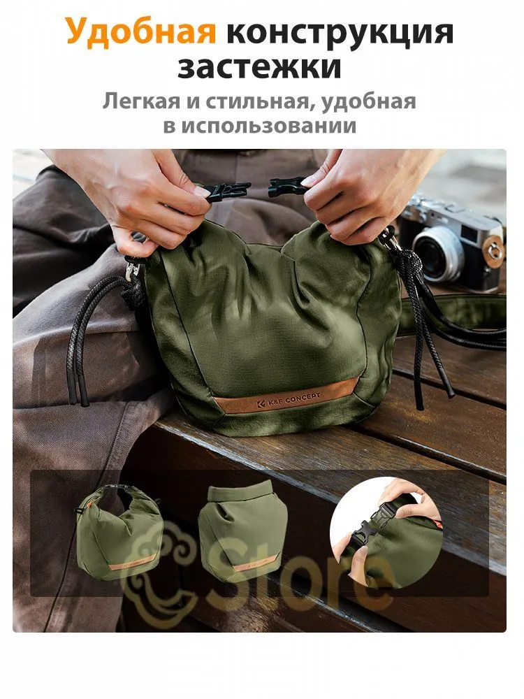 K&F CONCEPT Водостойкая сумка-чехол для фотоаппарата, кросс-боди с ролл-топ, регулируемые ремни 99-151 см, защитный вкладыш, отделения для аксессуаров, вариант, фото 5
