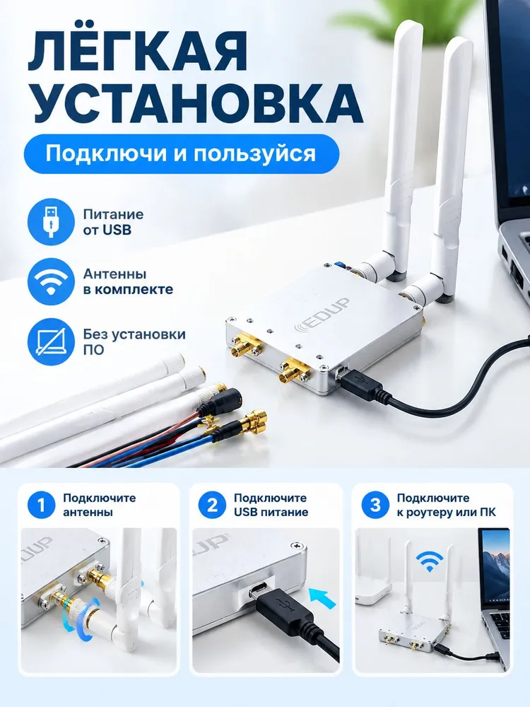 Усилитель сигнала WiFi двухдиапазонный 2,4ГГц + 5,8ГГц, мощность 4Вт, усилитель для роутера и сетевой карты, 4 Вт, фото 6