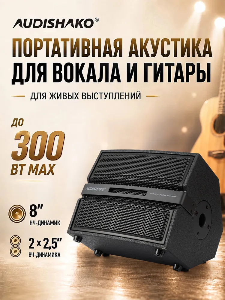 Гитарный комбоусилитель,портативная беспроводная колонка,AUDISHAKO M1MAX динамик 8, 300 Вт Max, 3 независимых канала, Bluetooth, вход High-Z, для гитары, вокала и OTG, 300 Вт