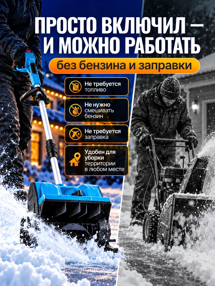 Снегоуборщик аккумуляторный 33000 об/мин, лопата, 2 аккумулятора, вариант, фото 3