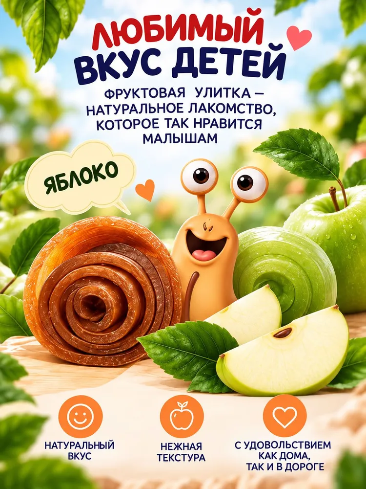 Фруктовые кусочки детские Fresh Atelie, в виде улитки, Яблоко, с 12 месяцев, 15 г x 20 шт, 15 г, 20 шт, фото 3