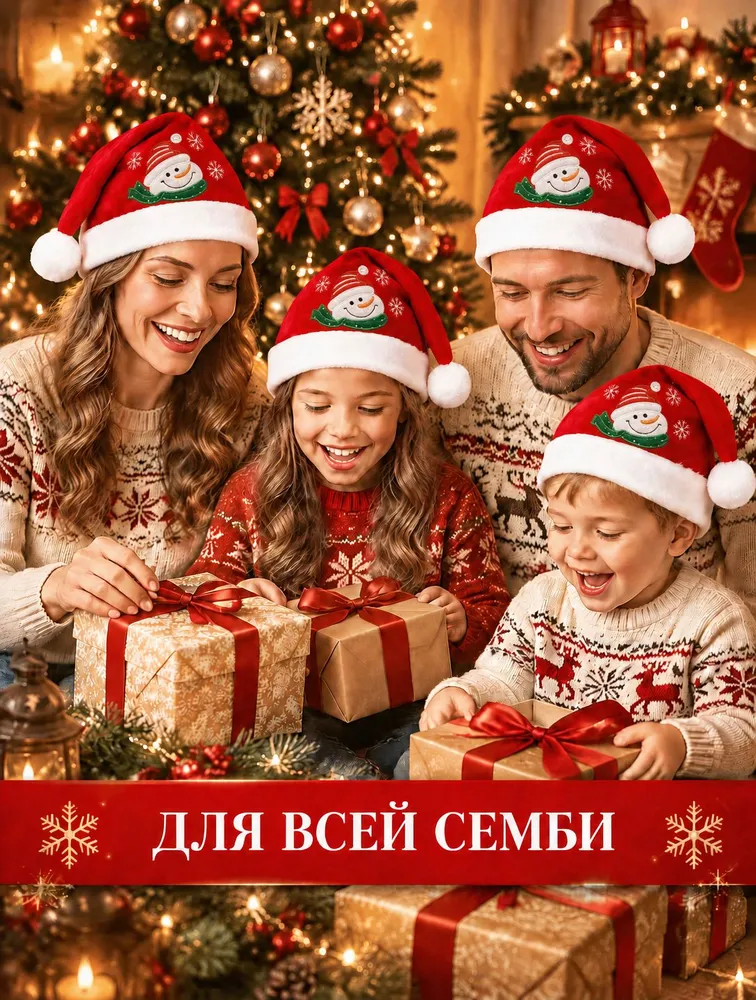 Новогодняя шапка Деда Мороза красная, красный, фото 5