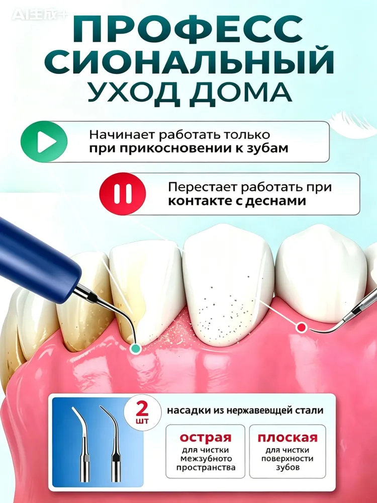 Ультразвуковой скалер для чистки зубов и гигиены полости рта 42 кГц 5 режимов LED УФ-лампа IPX6, синий, синий, фото 4