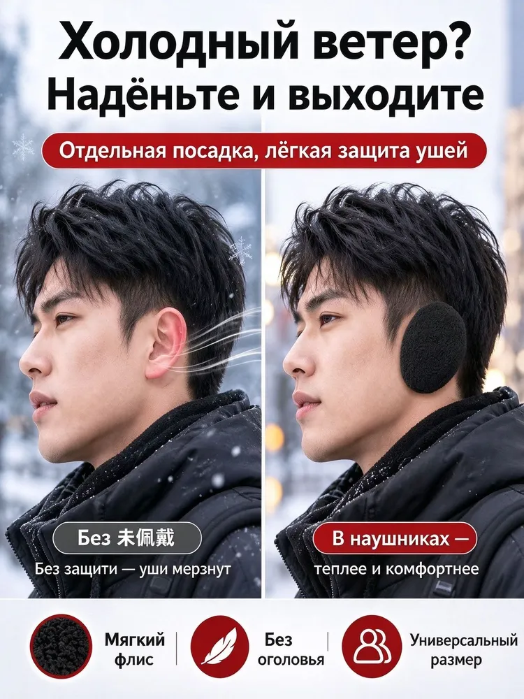 Наушники меховые Чехлы на уши от холода, вариант, фото 5