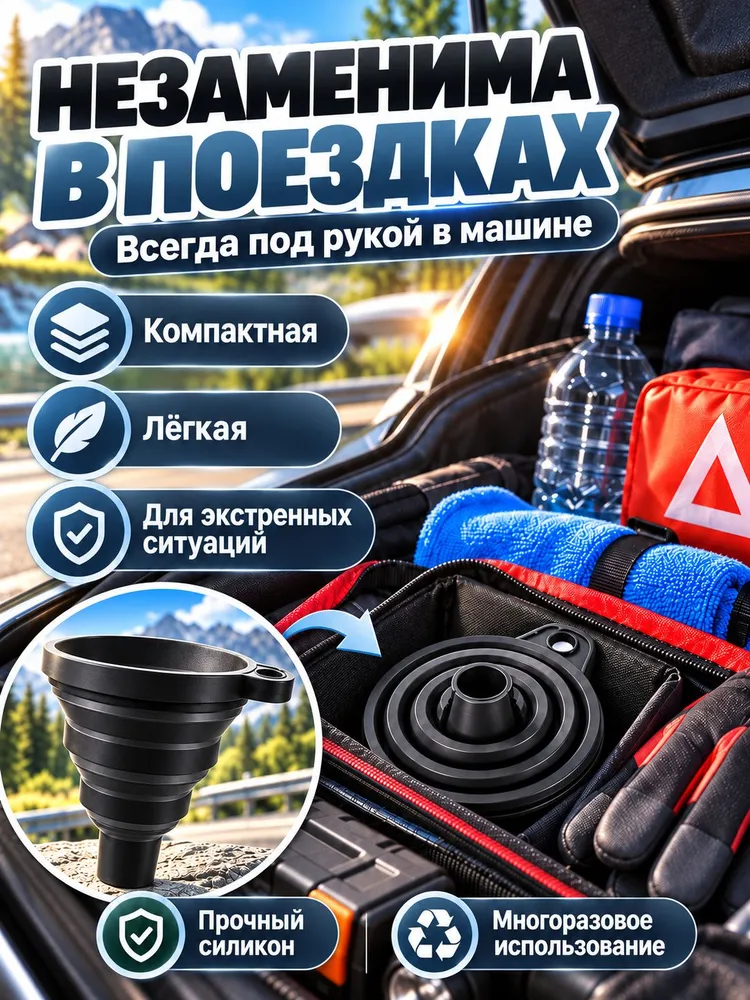 Складная силиконовая воронка для замены масла, антифриза и стеклоомывайки в двигателе автомобиля, 20 g., 20 г, фото 3
