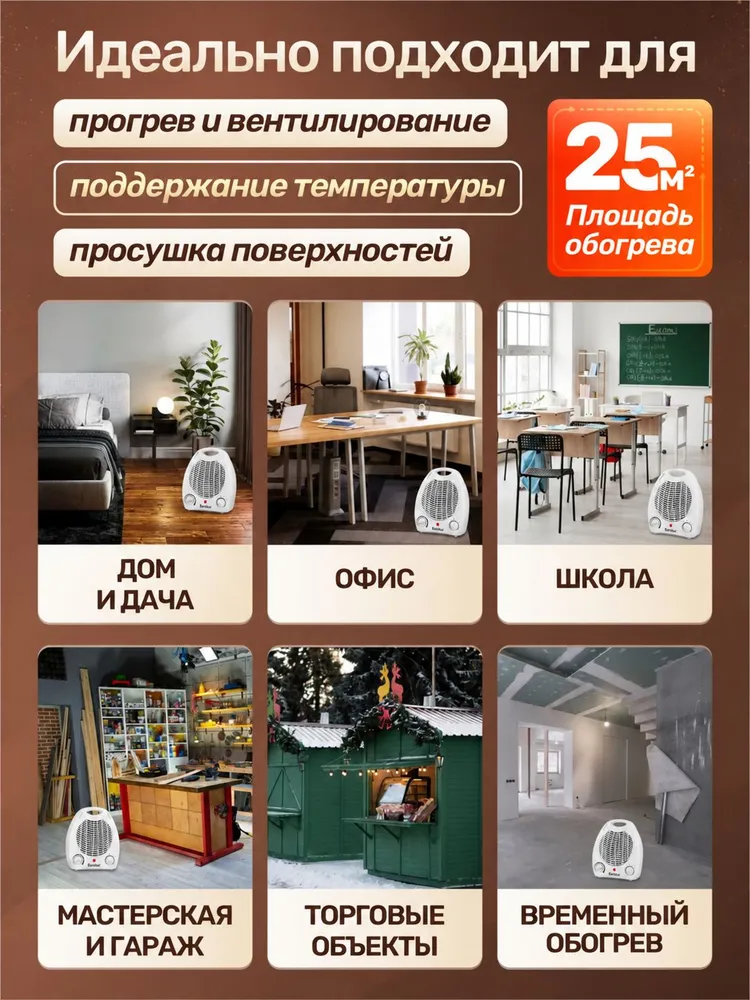 Тепловентилятор электрический 2000 Вт, обогреватель с термостатом напольный для дома и дачи, 2 режима работы и вентилятор Eurolux ТВС-1-MP, 2000 Вт, фото 5