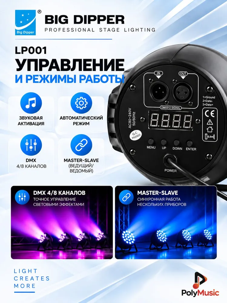 Прожектор сценический Big Dipper LP001, LED PAR RGBW 54*3Вт, 54x3, фото 5