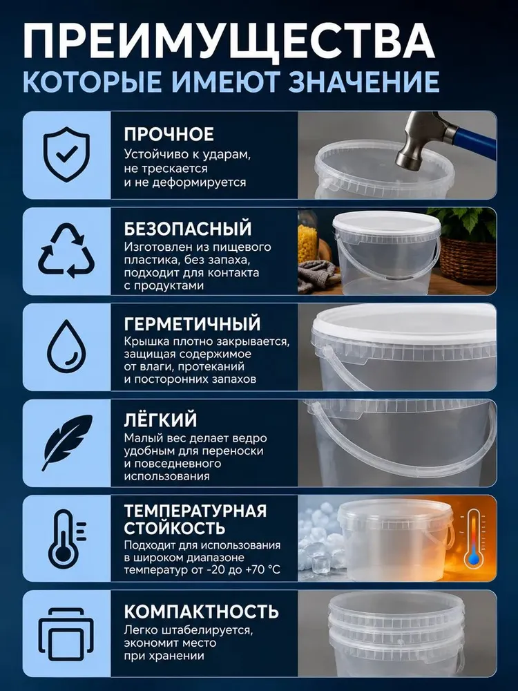 Ведро пищевое пластиковое с крышкой 5,7 л, 5,7 л, фото 3