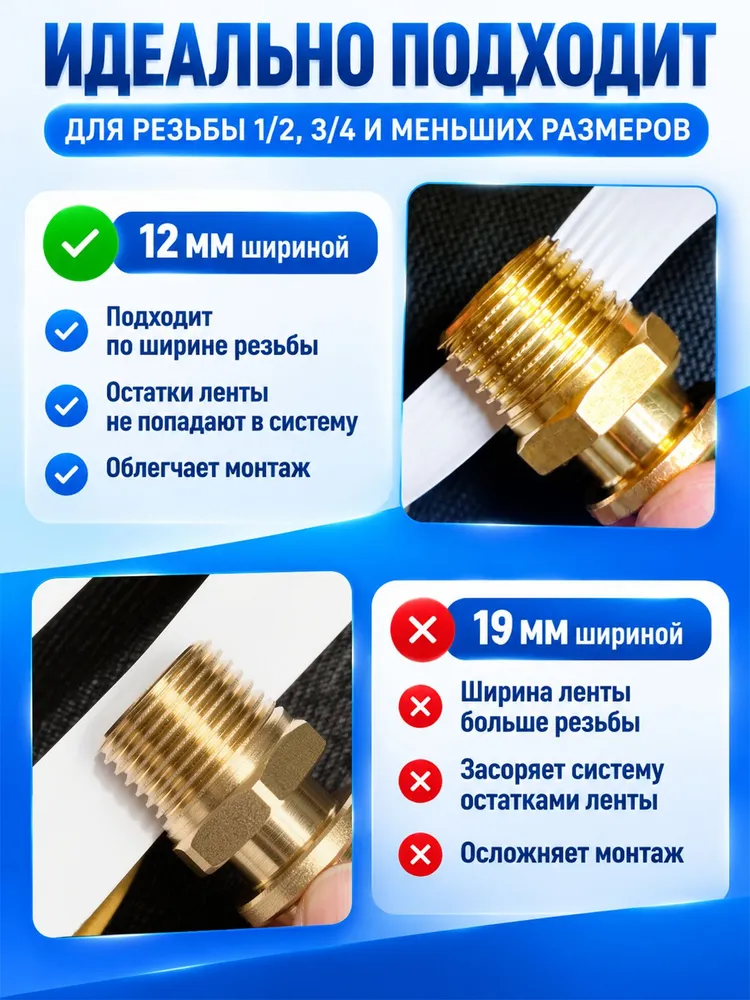 ФУМ лента сантехническая (2 шт),уплотнительная лента для воды и труб, 2 шт, фото 2