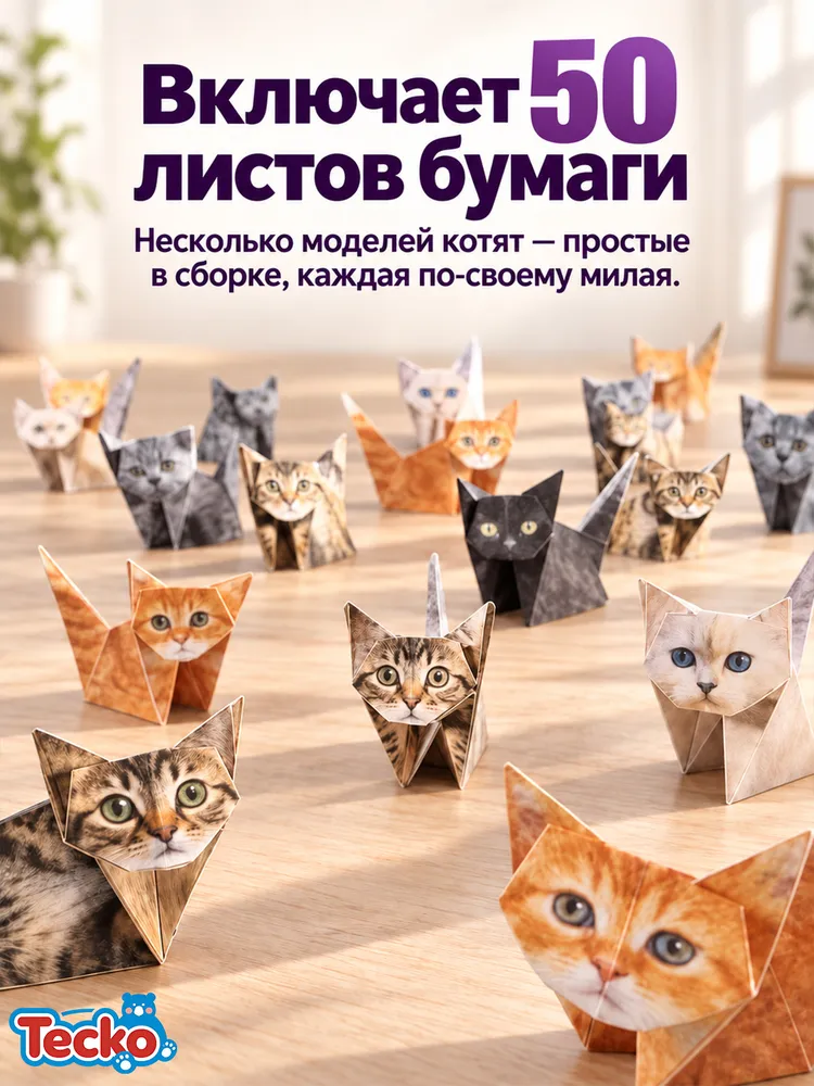 Оригами набор поделок 3D фигурок из кошачий бумаги 50 листа, вариант, фото 2