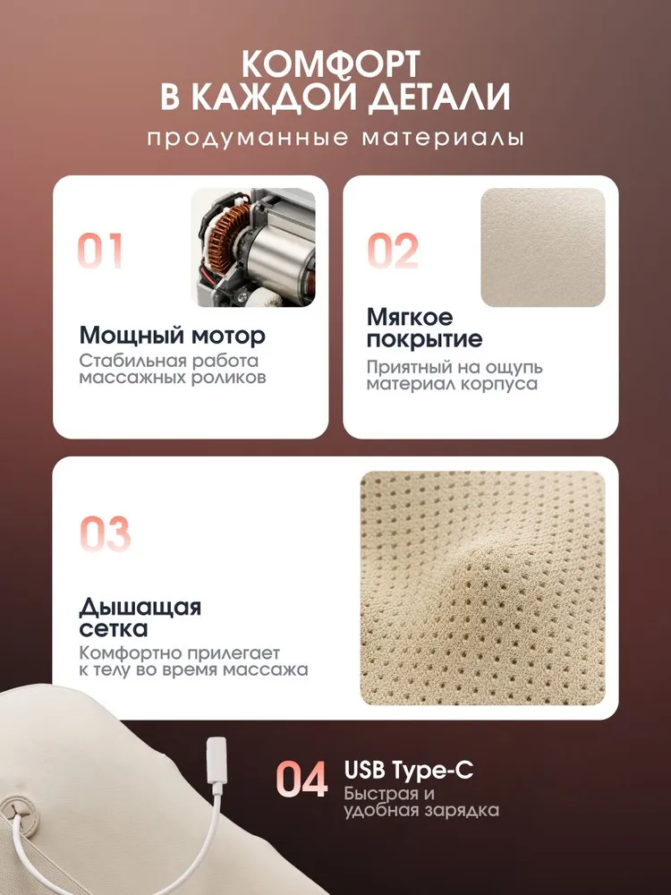 Массажная подушка для всего тела с подогревом, 3 режима, беспроводная, вариант, фото 5
