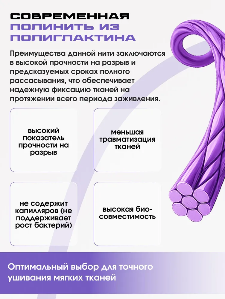 Материал шовный хирургический, (8 шт в упаковке), ПГЛА USP 5-0, нить 75 см, колющая игла 16 мм, изгиб 1/2, стерильный, 8 шт, фото 4