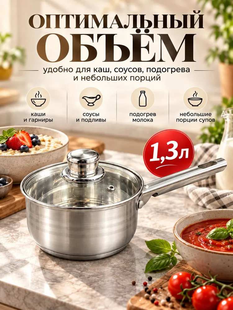 Ковшик из нержавеющей стали 1,3 л, 1,3 л, фото 2