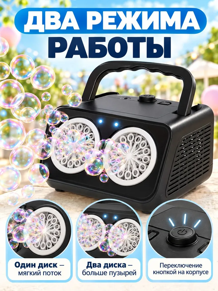 Генератор мыльных пузырей электрический, 26 отверстий, 2 режима, LED-подсветка, питание от USB или батареек, вариант, фото 2
