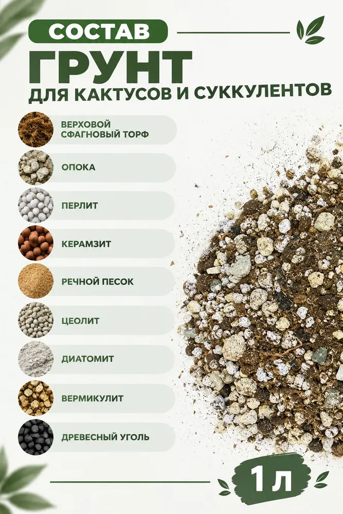 Грунт для кактусов и суккулентов, 1 литр, вариант, фото 3