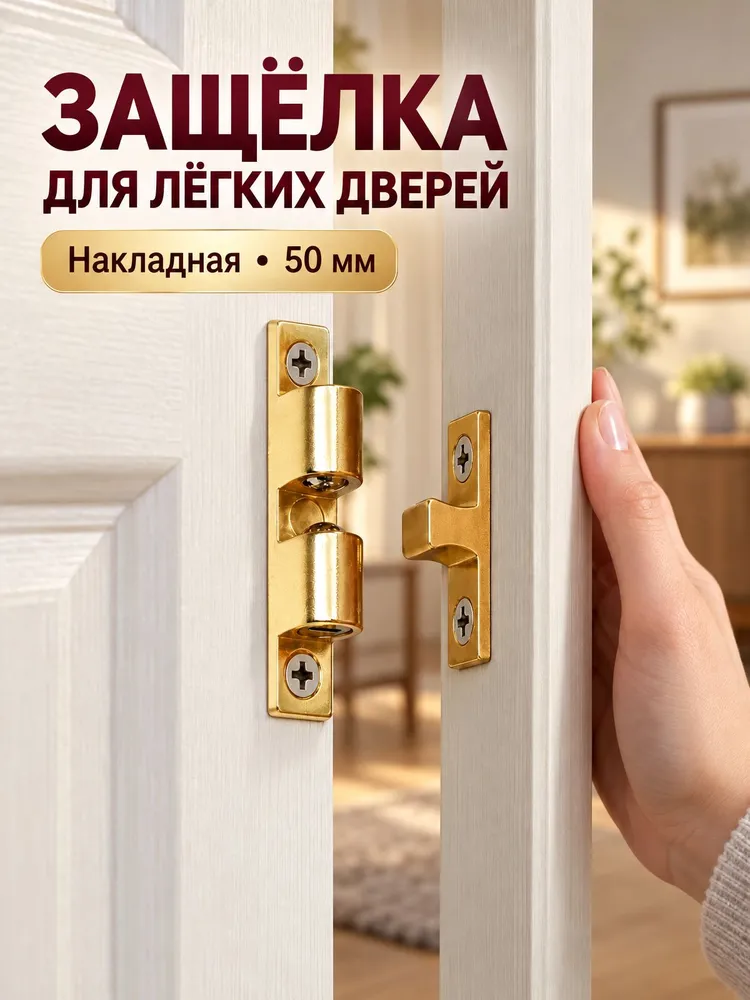 Защелка накладная шариковая, защелка мебельная , 50 мм , 2 шт, 1 шт