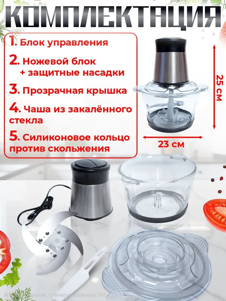Измельчитель электрический кухонный универсальный с чашей чоппер стеклянный, вариант, фото 6