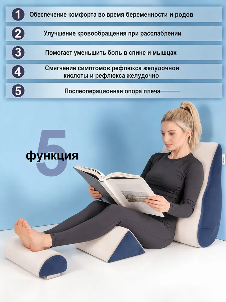 Ортопедическая клиновидная подушка с эффектом памяти Dremysure, с опорой для головы, для спины и ног, 6в1 многофункциональная, для беременных и взрослых, дома и в поездках, вариант, фото 3