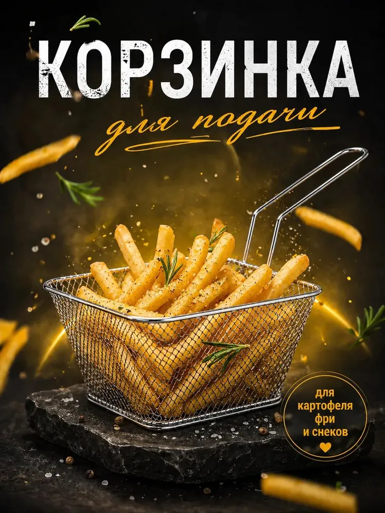 Корзинка для картофеля фри Доляна Квадро , мелкая сетка, серебристая, серебристый