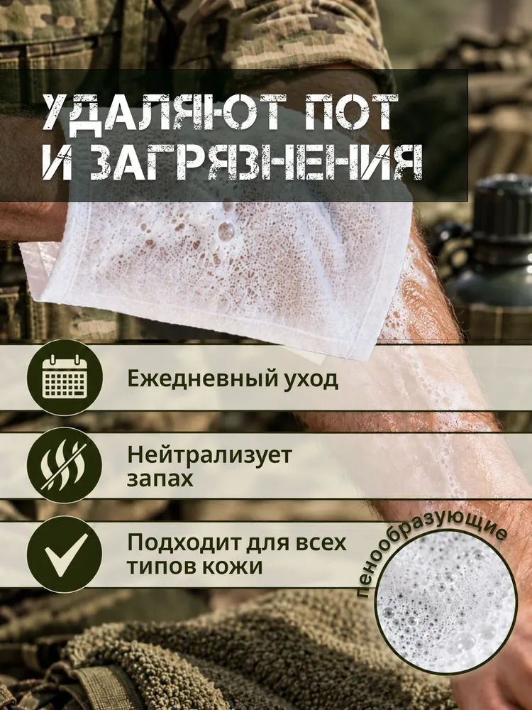 Сухой душ армейский комплект для СВО, пенообразующие рукавицы сухой душ для военных/ Влажные рукавицы для мытья без воды / губки для мытья лежачих больных 12 шт., 12 шт, фото 2