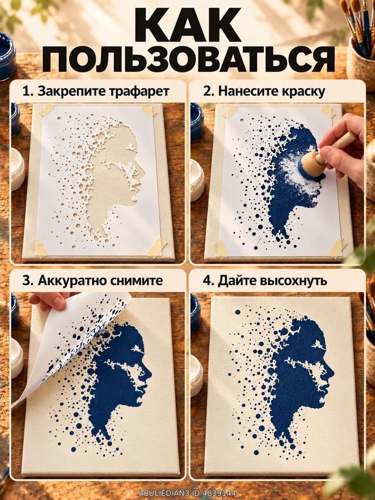 Трафарет пластик "Женская голова"А4 , 29.7* 21 см, 29.7x21 см, фото 5