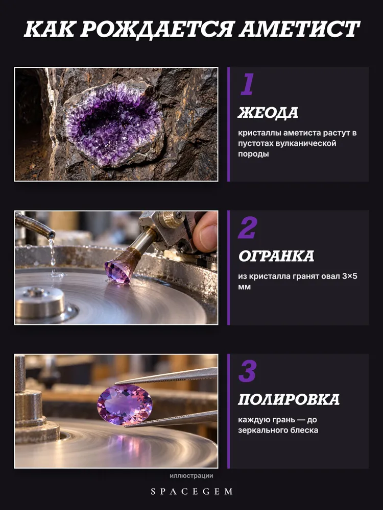 Аметист натуральный (ЮАР), ювелирный камень, овал 3х5 мм, 3x5 мм, фото 6