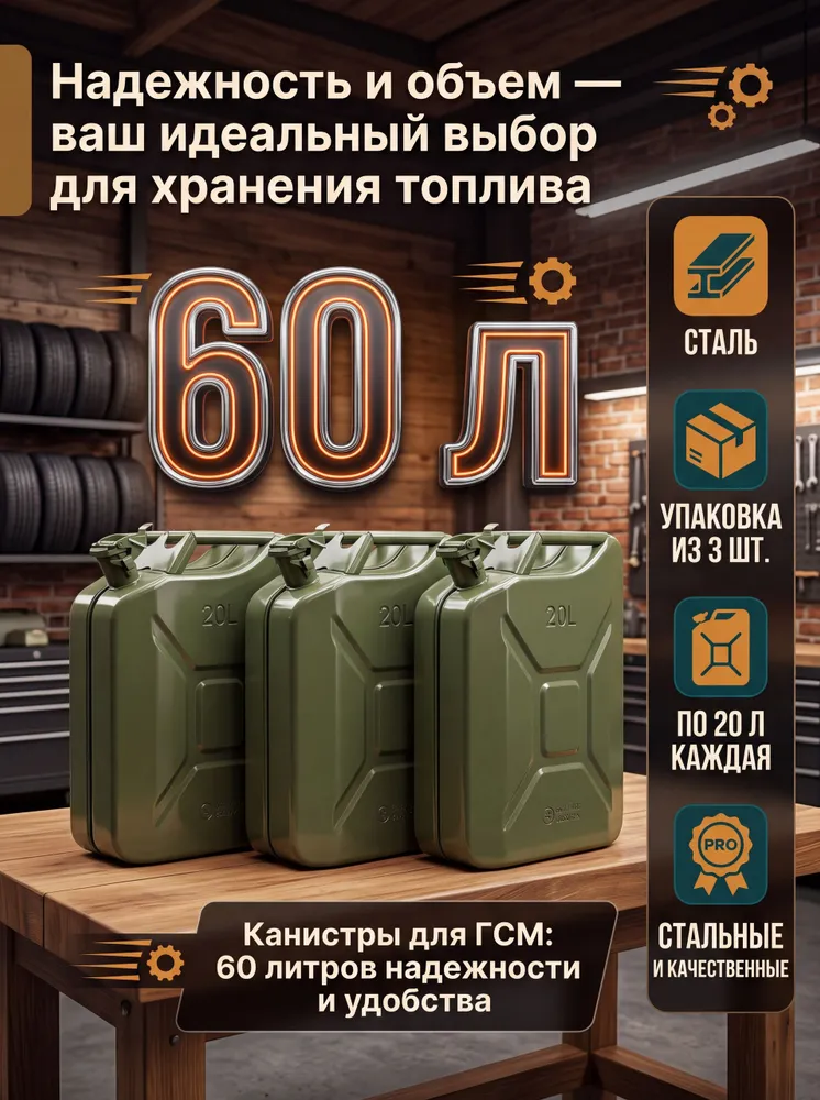 Канистры для ГСМ 3 штуки, 20 литров, стальные с чекой, вариант, фото 2