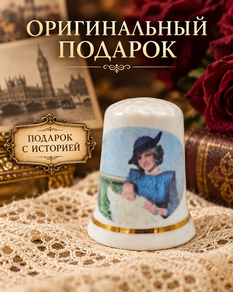 Напёрсток фарфоровый, винтаж. Англия 1980 г. Высота 2,7 см. Вес 7 гр. Дефект по краю, 7 г