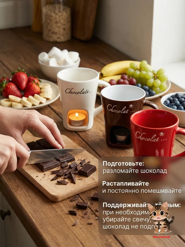 Набор для фондю 0.15 л, шпажек 1, керамика, красный, 150 мл, фото 5