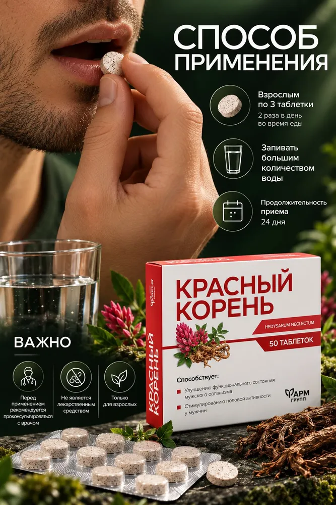 Красный корень для мужского здоровья, 50 табл по 500 мл., 500 мл, фото 4