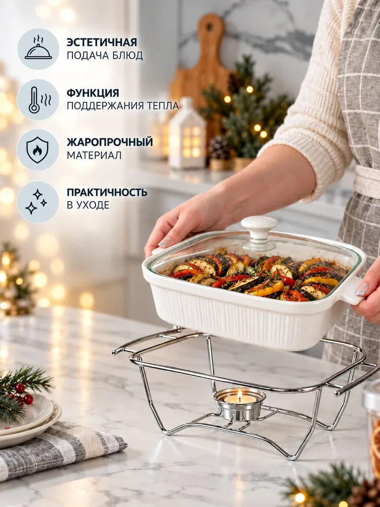 Мармит с подогревом и крышкой Magistro "Эстет", жаропрочная керамика, объем 2,2 л, размер 27,5х23,2х12 см, 27.5x23.2x12 см, 2,2 л, фото 3