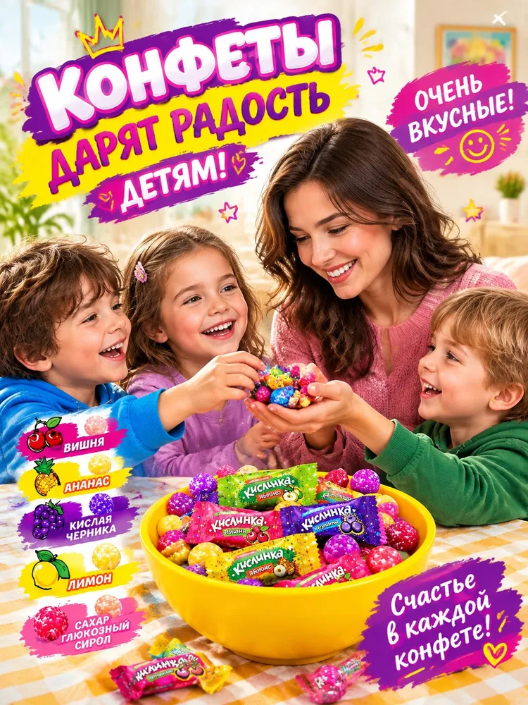 Конфеты Карамель фруктовые кислинка 250гр, 250 г, фото 2