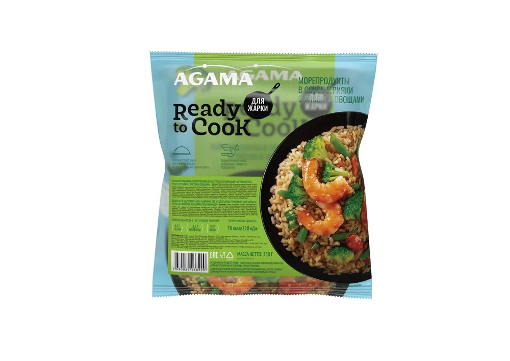 Смесь Морепродукты в соусе терияки с рисом и овощами 320 г, Agama Ready to Cook, замороженная, 320 г, фото 2